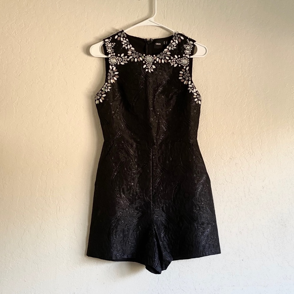 Black ASOS romper with rhinestone embellishments